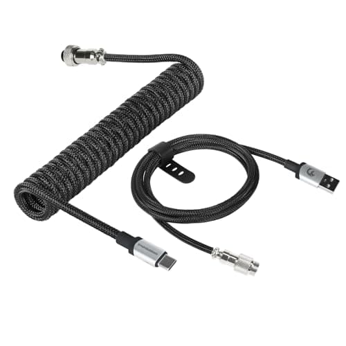MAMBASNAKE Coiled USB C Cable for Gaming Keyboard, 8KHz Return Rate-Black