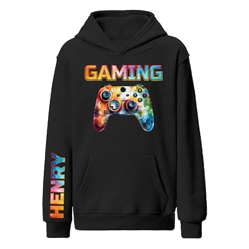 Personalised Gaming Hoodie, Sleeve Gamer Heartbeat Controller Design Kids Hoodie Black 11-13 Years Gaming Hood 02