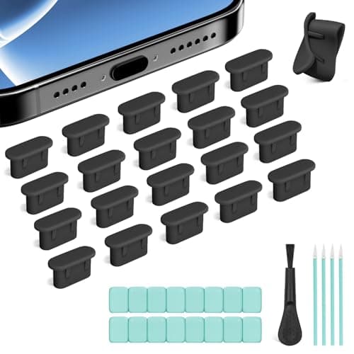 joremx 20 Pcs USB Type C Silicone Dust Plugs & Cleaning Putty (Black)