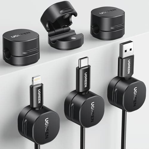 UGREEN 6 Pack Magnetic Cable Tidy Clips, Cable Management Holder | Self-Adhesive Cord Organiser, Desk Organiser Accessories Compatible with USB HDMI Charging Audio cables up to 7.5mm Black