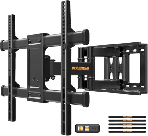 Perlegear TV Wall Bracket for 37-84 Inch Flat/Curved TVs up to 60kg, Swivel Tilt TV Bracket Max.VESA 600x400mm, Full Motion Wall Mount with Dual Arm