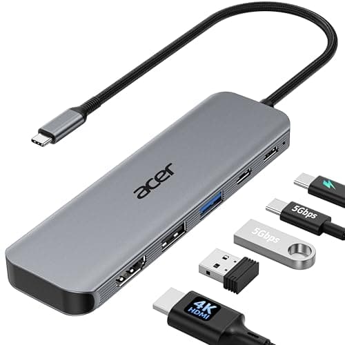 Acer USB C Hub 5-in-1, USB-C to HDMI 4K@60Hz, USB-A+C 5Gbps Data, PD 100W