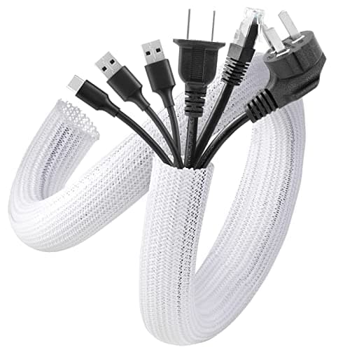 AGPTEK White Cable Tidy Sleeve 2 Pack 5ft - 1.2 inch Wire Cover Cord Organizer Cable Sheath for TV, Computer, Desk, Home, Theater, Car, White