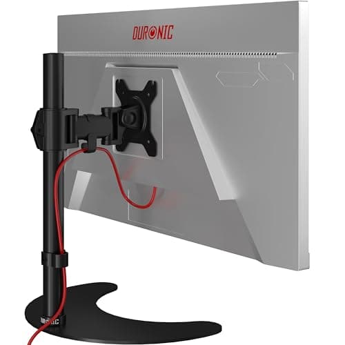 Duronic Single Monitor Stand DM25D1 Monitor Arm Desk Mount for 13-27” Screens Adjustable Desk Riser with VESA 75 100 Freestanding Monitors Mount for Home Office Work | Tilt and height adjustable, VESA 75/100, ergonomic, stable base, black