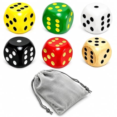 6 Pack Large 2.5cm Wooden Dice With Storage Bag – Family Tabletop Games
