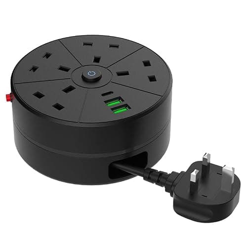 Extension Lead With USB Slots,4 Way Rollable Retractable Plug Power Strip