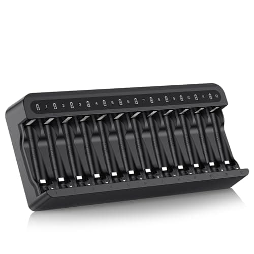 POWEROWL 12-slot Battery Charger for AA AAA Rechargeable Batteries, Type C Input 5V 2A Fast Charging, Individual Ni-MH Rechargeable Battery Charger