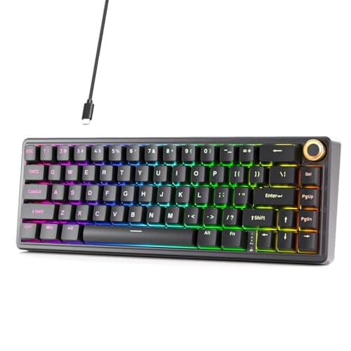 Dierya DK68E Gaming Keyboard with Knob,60% Percent Gasket Mount Hot Swappable Cream Switch Wired Mechanical Keyboard,Programmable 66 Keys RGB Backlit Ultra-Compact,US Layout (Black, Cream Switch)