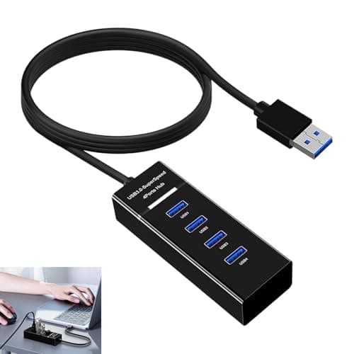 USB Extension Cable, Multi USB 3.0 Hub 1M 4 Port Extender, Ultra Slim 5Gbps Hub for Laptop, Windows PC, Mac, Printer, External Hard Drive, Mobile Devices, Multi-Port High-Speed Data Transfer Splitter