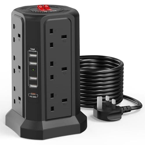 HAFINO Tower Extension Lead 5M with USB Slots and PD 20W USB C Fast Charger