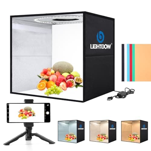 Lightdow Light Box Photography, 30CM/12"x12" Portable Mini Shooting Tent Kit with 120 LED Lights Dimmable & 6 Backdrops, Photo Box Booth for Small Product, Jewelry