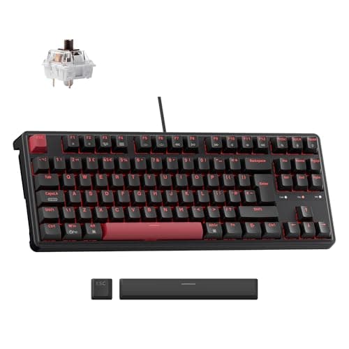 Keychron C3 Pro Wired Mechanical Keyboard - ISO UK Layout, 87 Key TKL Compact, Gasket Mount, QMK/VIA Programmable, Brown Tactile Switches, Red Backlight, for Mac Windows Linux Gaming