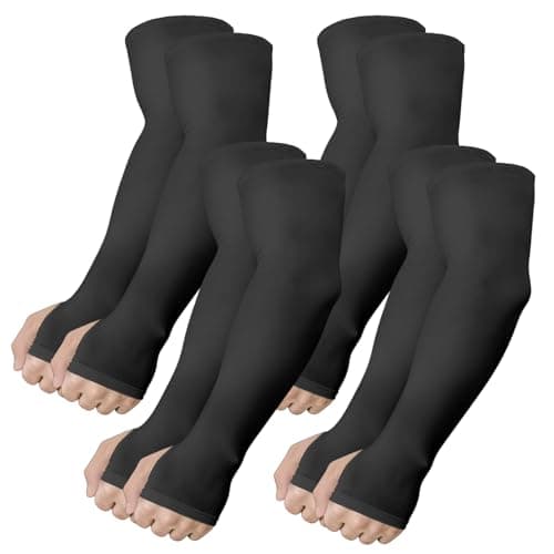 ViEinkaufen 4 Pairs Arm Sleeves UV Protection Arm Compression Sleeve Black