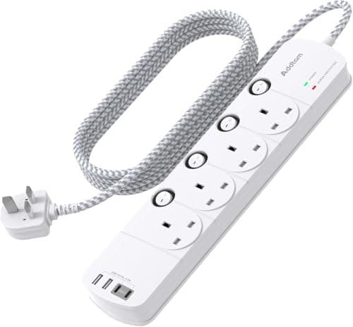 1.8M Extension Lead, 4 Way Socket Outlets Power Strips with 4 USB(2 Type C)