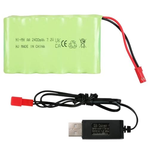7.2V 2400mAh Ni-MH Battery with JST Connector & USB Charging Cable, AA NiMH Rechargeable Battery Pack for RC Vehicle Car Truck Crawler Tank Toy, RC Off-Road Vehicles