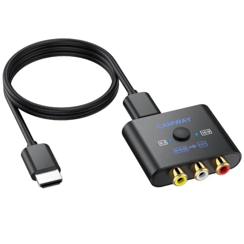 CAMWAY RCA to HDMI Converter, 1080P AV Adapter, 4:3/16:9, 0.5M HDMI Cable
