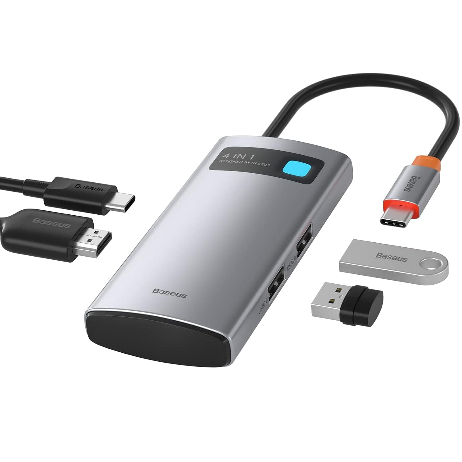 Baseus USB C Hub Adapter, 4 in 1 Multiport Dock with 4K HDMI, 100W USB-C, and USB A 3.0, Type C Dongle Compatible with MacBook Pro/Air, XPS, iPad Pro, Laptop, Samsung S20 and More