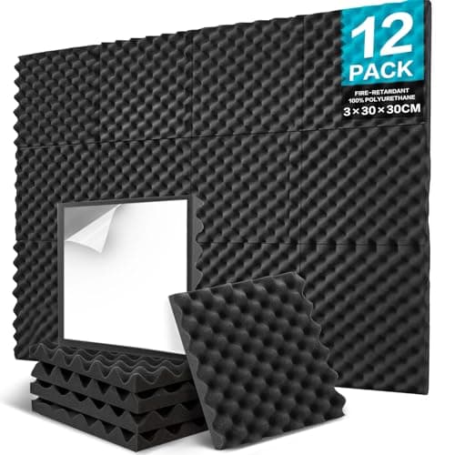JBER 12 Pack Sound Proofing Panels Self Adhesive, Acoustic Panels 30 x 30 x 3 cm, High Density Acoustic Foam Wall Panels for Recording Studio Home Office Bedroom Games Rooms