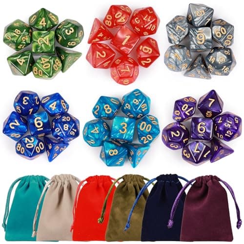 DND Dice Set, 6 x 7(42 Piece) Polyhedral Dice Set With 6 Pockets