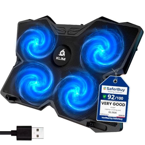 KLIM Wind Laptop Cooling Pad - More Than 500 000 Units Sold - New Version - The Most Powerful Rapid Cooling - Laptop Stand with 4 Fans at 1200 RPM - USB Fan - PS5 PS4 - Blue