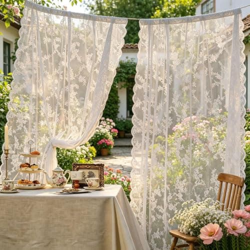 BOFYTR 2 Panels Lace Curtains for Windows, 75 x 200 cm Sheer Voile Drapes