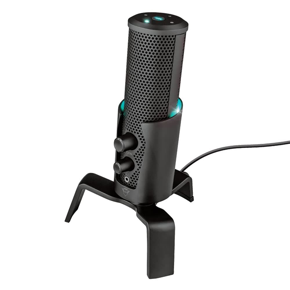 Trust Gaming GXT 258 Fyru Streaming Microphone, 4 Recording Patterns, Gaming Mic with LED Lighting, USB Microphone for Podcast, Vlogging, Music Recording, ASMR, PC, Laptop, PS4, PS5 - Black