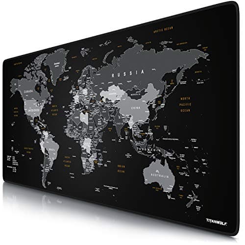 CSL-Computer - XXL mouse pad gaming titanium wolf 900 x 400 mm - mouse pad XXL gaming large - table mat large size - improves precision and speed - design world map black, type 4, 4, A303997x1
