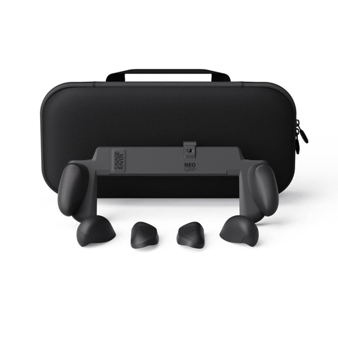 Savage Raven by Skull & Co. NeoGrip Bundle for Nintendo Switch 2: An Ergonomic Grip Hard Shell Handheld Case with Replaceable Grips [to fit All Hands Sizes] [with Carrying Case]- Black