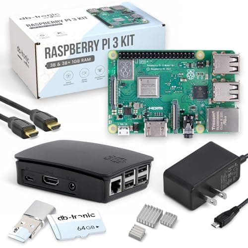 db-tronic Raspberry Pi 3 B 1GB Starter Set | 64GB Edition | Power Supply | Housing | Heatsink | HDMI Cable | USB Card Reader | Ideal for Smart Home, Retro Gaming & DIY Projects