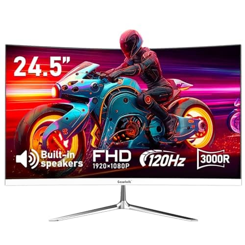 Gawfolk 24 Inch Curved Gaming Monitor, Built-in Speakers, 120Hz, 1920x1080P Full HD, 98% sRGB, 3000R Curvature, HDMI & VGA Ports, White PC Monitor