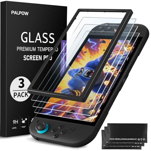 PALPOW 3-Pack Tempered Glass Screen Protector for Nintendo Switch 2 with Auto-Alignment 2025, Anti-Blue Light, Matte, Anti-Dust, 25 Seconds Installation, Anti-Bubble, Ultra-Clear