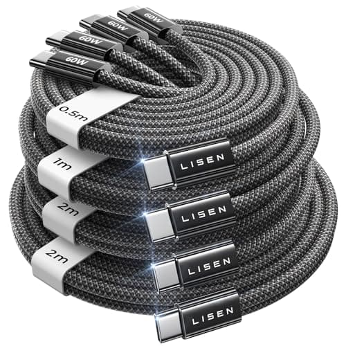 LISEN USB C to USB C Cable Charger 60W 4-Pack [0.5/1/2/2M] USBC to USBC
