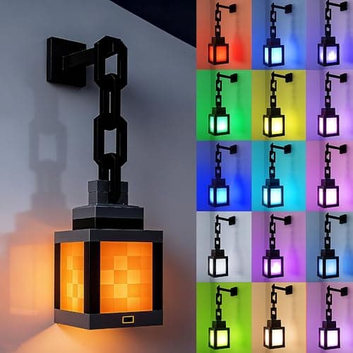 NAVESO Pixelated Lantern Night Light,USB Rechargeable LED Night Lamp,RGB 16-Color,LED Night Light,Wall Mounted or Tabletop,Touch Switch & Remote Control,Ideal for Room, Game Room Decor