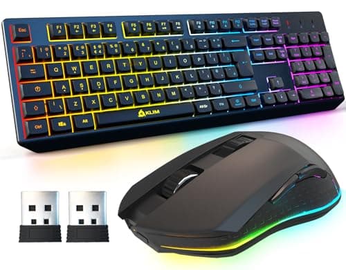 KLIM Blaze & Chroma Wireless Bundle - New Version Wireless Gaming Keyboard and Mouse Combo - Responsive, Durable, Ergonomic - Backlit Keyboard - RGB Gaming Mouse - Long-Lasting Built-in Battery