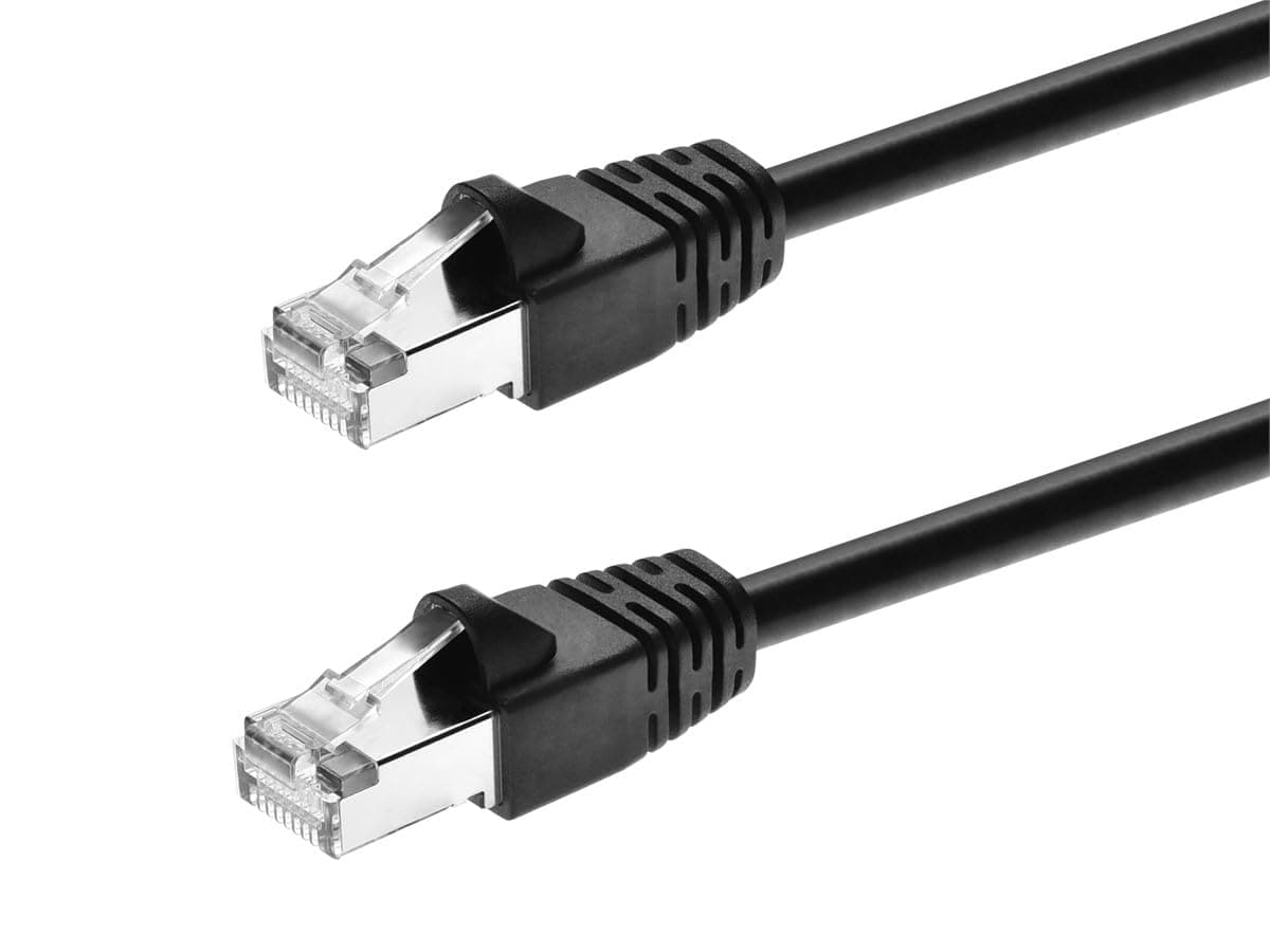 Monoprice Cat6A 20ft Black Patch Cable Double Shielded (S/FTP) 26AWG 10G Pure Bare Copper Snagless RJ45 Fullboot Series Ethernet Cable