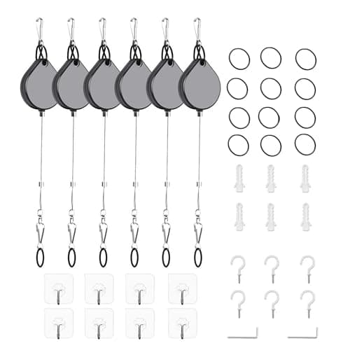 Ceiling Pulley System for Quest/Quest 2 VR Games Retractable Cable Management with Hooks and Adhesive Plates Set of 6