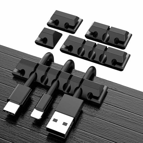Cable Holder Cable Clips, [Pack of 5] Cable Management Self-Adhesive Cable Organiser Multipurpose Cable Guide Set for Desk Computer PC USB Charging Cable Audio Cable Home Office Bedside Table Black