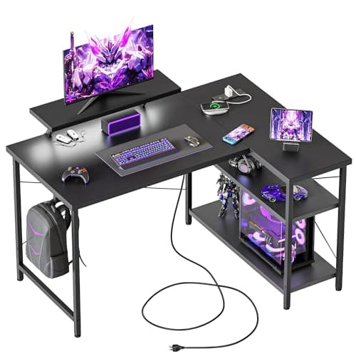 Mericonia Reversible Corner Desk, w. Led & Power Outlets, 100x70cm, Black