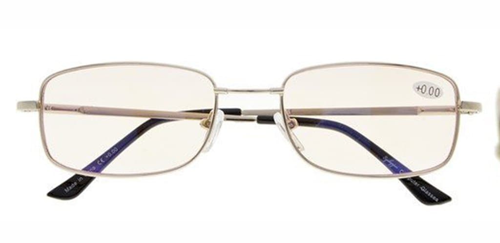 Memory Bridge Computer Glasses Anti Blue Ray Eyeglasses for Men Reading Gaming(Silver)+3.5