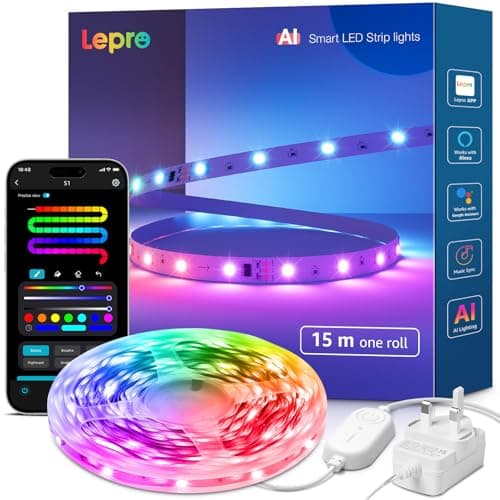 Lepro S1 AI Smart LED Strip Light 15M RGB+IC, Music Sync, App/Voice Control