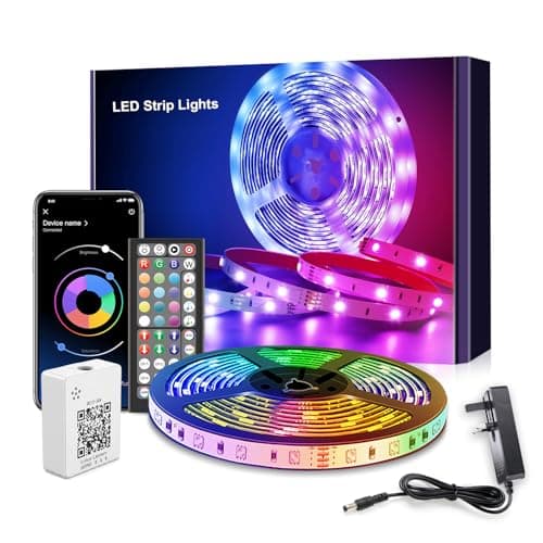 Mexllex LED Strip Lights 5m, RGB Color Changing Led Strip 5m with Remote Control, Music Sync Led Lights for Bedroom Kids Room Ceiling Kitchen Party