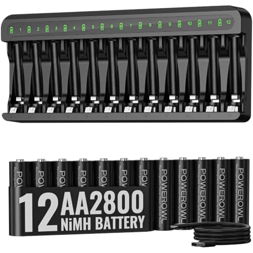 POWEROWL 12 Pcs 2800mAh AA Rechargeable Batteries with Charger Set