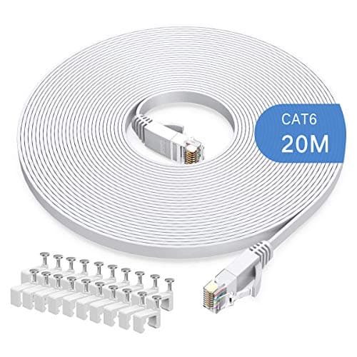 Gulaey 20m Cat6 Ethernet Cable, Long Internet Cables High-Speed Patch Cord Flat Design 1Gbps for 250Mhz/s UTP for Console, PS3, PS4, PS5, Switch, Router, Modem, Patch Panel, PC, TV, Home Office