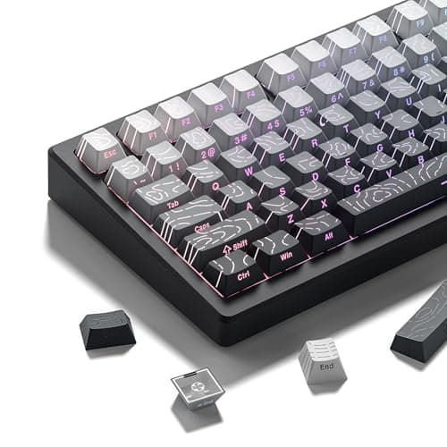 dagaladoo White/Grey Topographic keycap Sets Line Backlit Gradient keycaps Shine Through Keyboard Keys Side Printed Key caps Cherry Profile for 61/64/66/68/71/75/84/87 Mechanical Keyboards