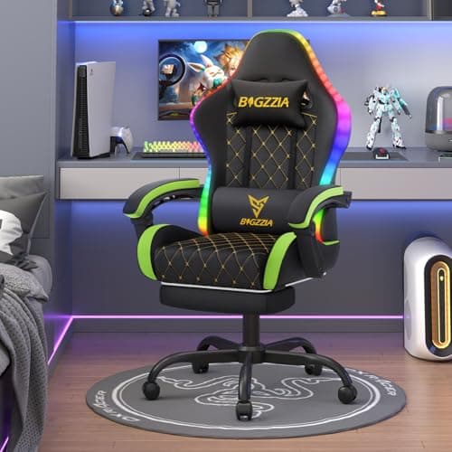 Racingreat Gaming Chair with Led Lights | Ergonomic Racing Style Gamer Chair/High Back, Lumbar Support, Recliner, Footrest (Black/Green)