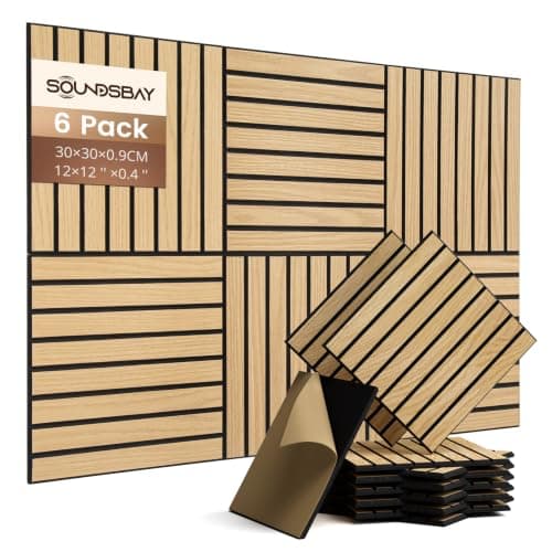 Soundsbay 6 Pack Acoustic Panels Self-Adhesive, 12" x 12" x 0.4"Oak
