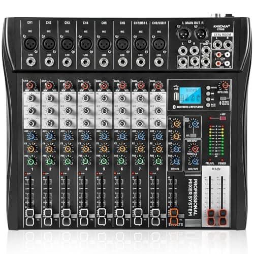 8 Channel Audio Mixer with Bluetooth, Professional Mixing Desk with 48V Phantom Power, USB Audio Interface & MP3 Player, Sound Mixing Console for Podcast Music Stage Live Streaming & Recording