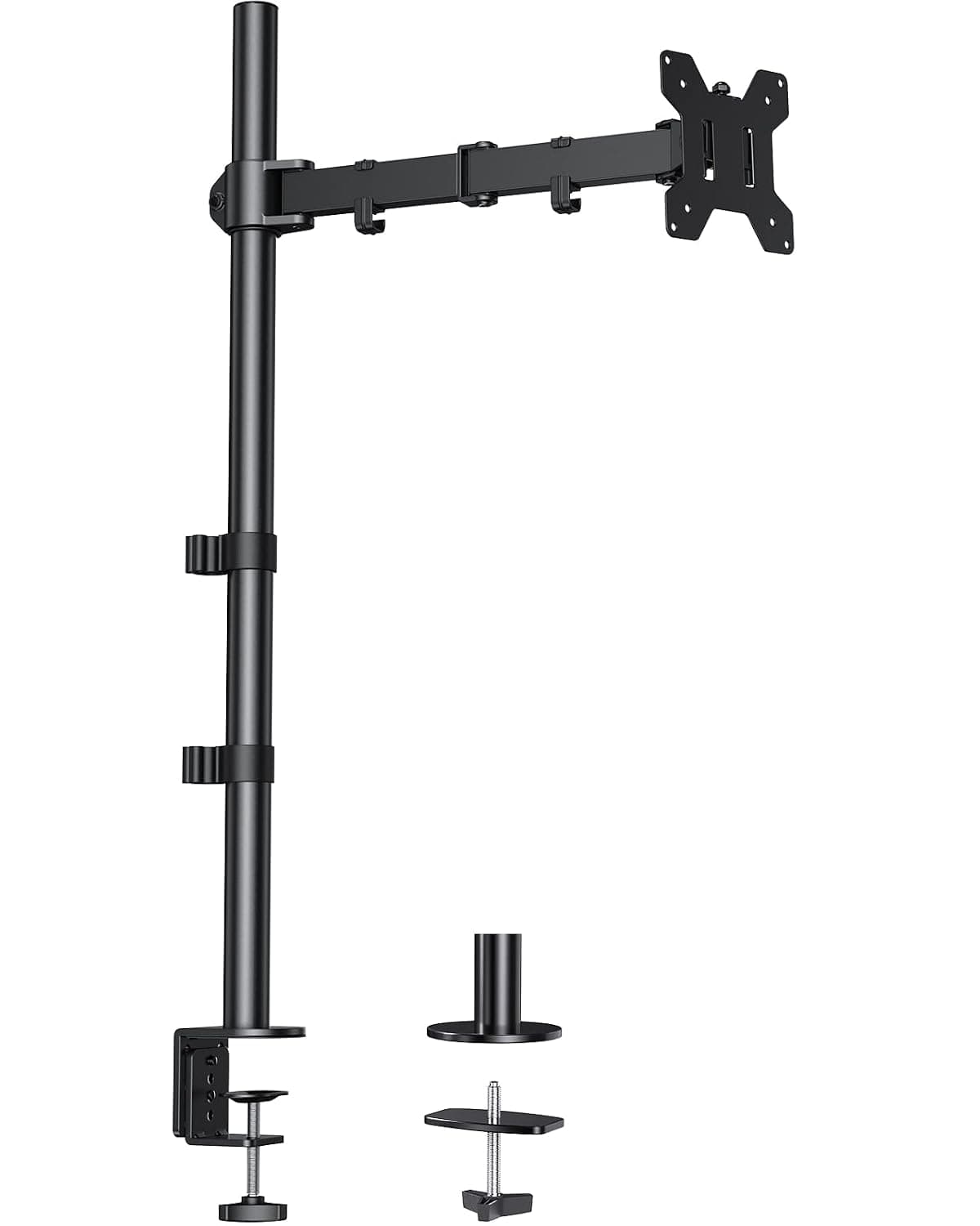 HUANUO Tall Monitor Arm Desk Mount, Adjustable Single Monitor Stand for 13-32" Screen, Ultra Wide Screen to 38 inch, Extra Tall VESA Mount Holds up to 10kg with C Clamp/Grommet Base