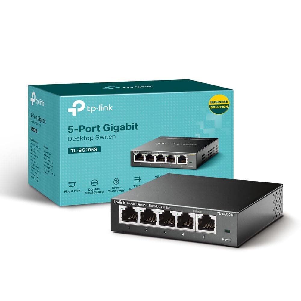 TP-Link TL-SG105S 5-Port Gigabit Network Switch, Metal Ethernet Splitter | Power-Saving Ethernet Switch, Desktop & Wall-Mounting, Silent Operation, Plug & Play, Home/Office/Surveillance