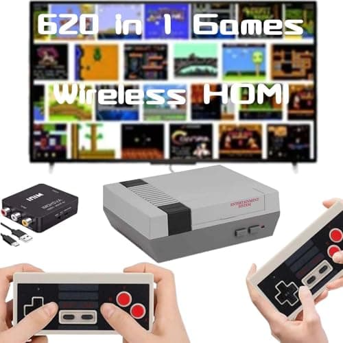 Classic Mini Retro Game Console Built in 620 Video Games,Av and HDMI Output Plug and Play Game System with Dual Wireless Controllers. (Grey)
